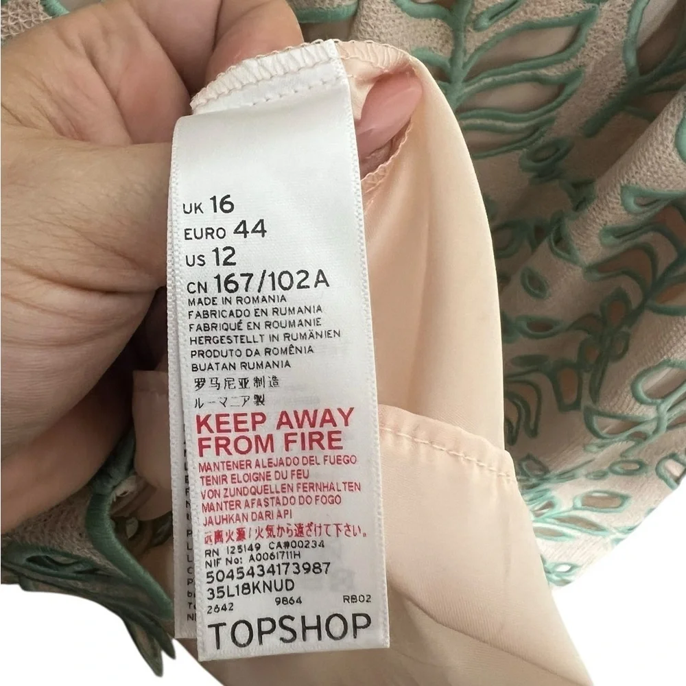 Topshop Green and Cream Lace Midi Dress - Size 12 - Picture 9 of 9
